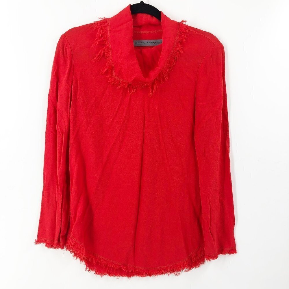 ✅‎ NWT $320 Raquel Allegra RED VISCOSE FRAYED EDGE COWL NECK TOP SIZE 0